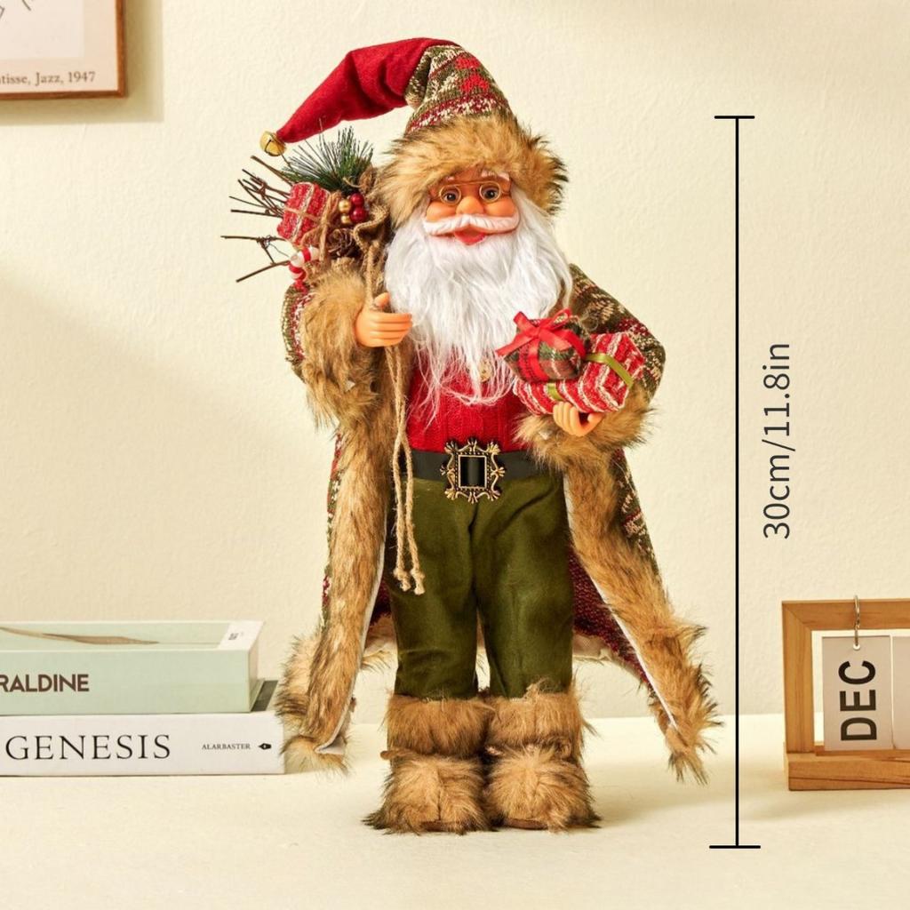 Santa Claus Ornament - Classic Variety of Designs, Holding a Gift or Welcome Sign) - Heavy Duty Base Indoor and Outdoor Home Gar