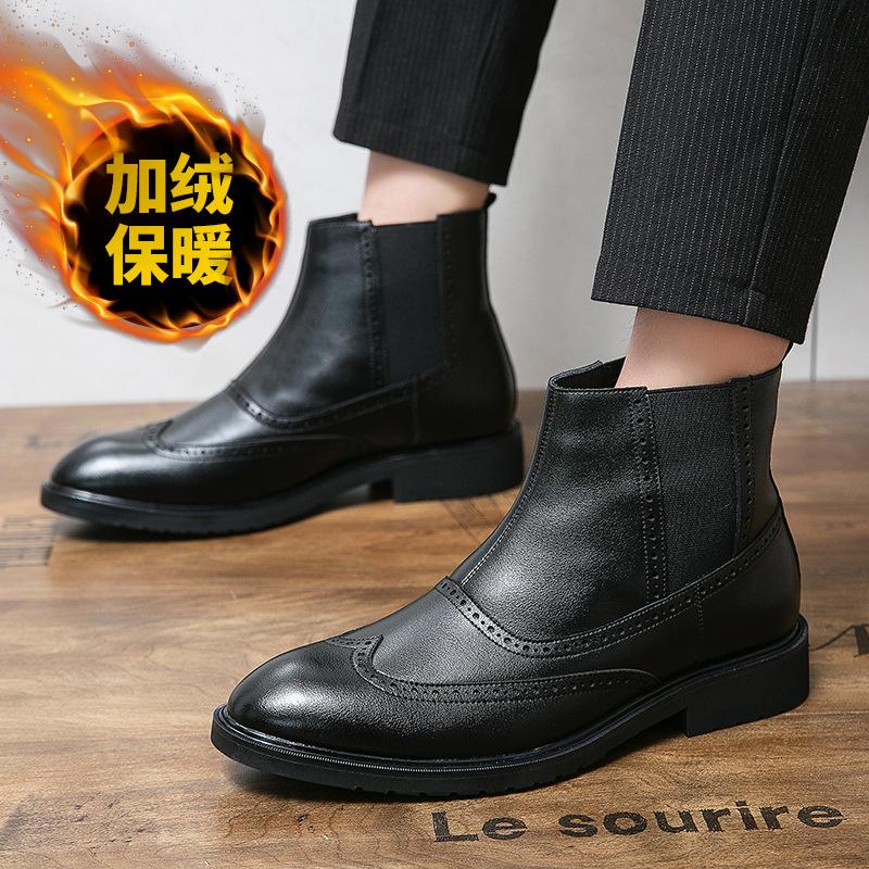 

Leather Shoes Men s Chelsea Boots Short Boots Martin Boots Brock Flower Fleece Leather Boots Platform British Men s Shoes Men s Short Boots 45