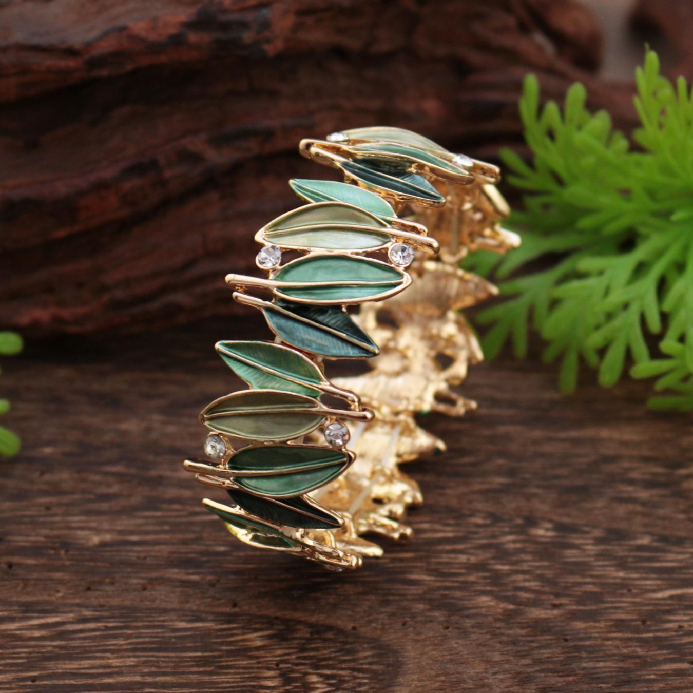 

Новый цветной масляный точечный сверлильный лист сплав эластичный браслет, женский универсальный браслет с листьями