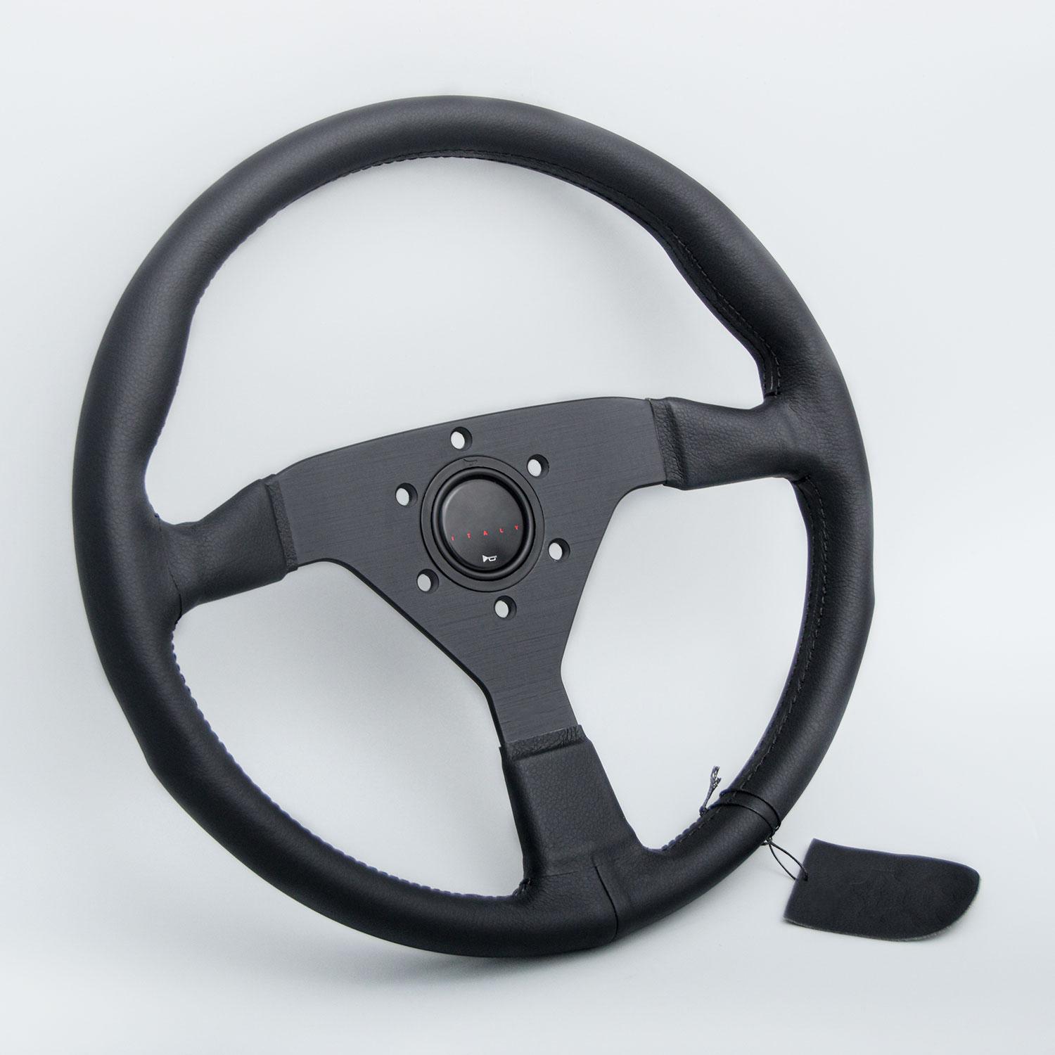 JDM Leather Steering Wheel Universal 14inch Modified Sports Steering Wheel Car Accessories A black full stitch