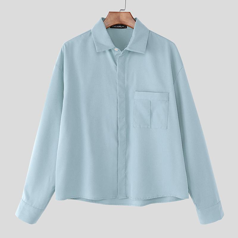 INCERUN S-5XL Men Turn Down Collar Long Sleeve Buttons Loose Casual Shirts Tops