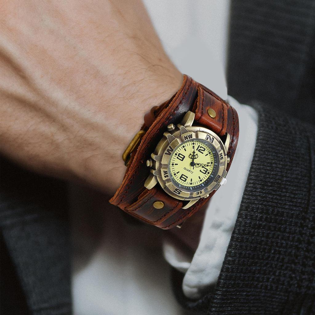 Leather Bracelet Watch, Replacement Strap, Wide ,Strap Watch for Men Punk