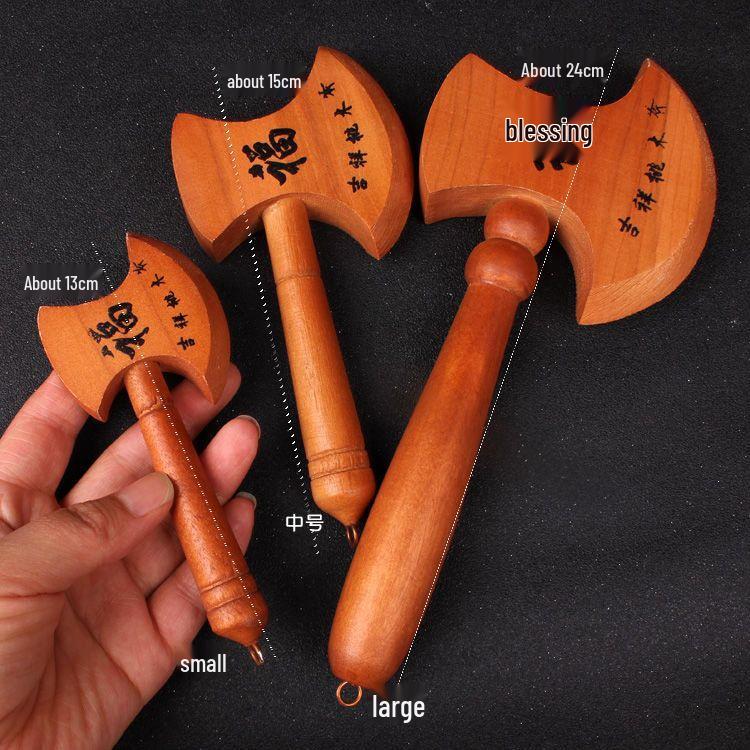 Auspicious Peach Wood Wedding Axe: Marriage Bed Press & House Protector
