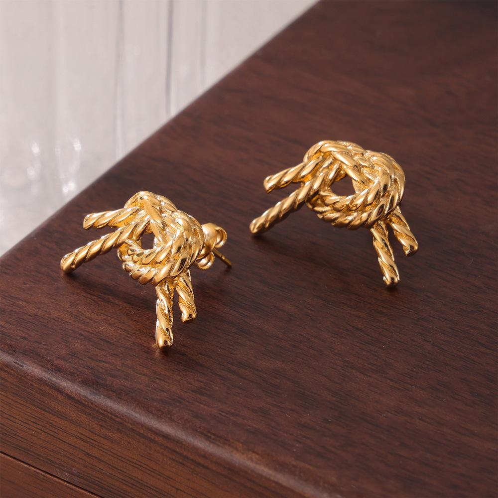 Wind Light Luxury Rope Knot Twist Knot Earrings Earrings Fashion Personality Trend Versatile Titanium Steel Stud Earrings Women'S Jewelry
