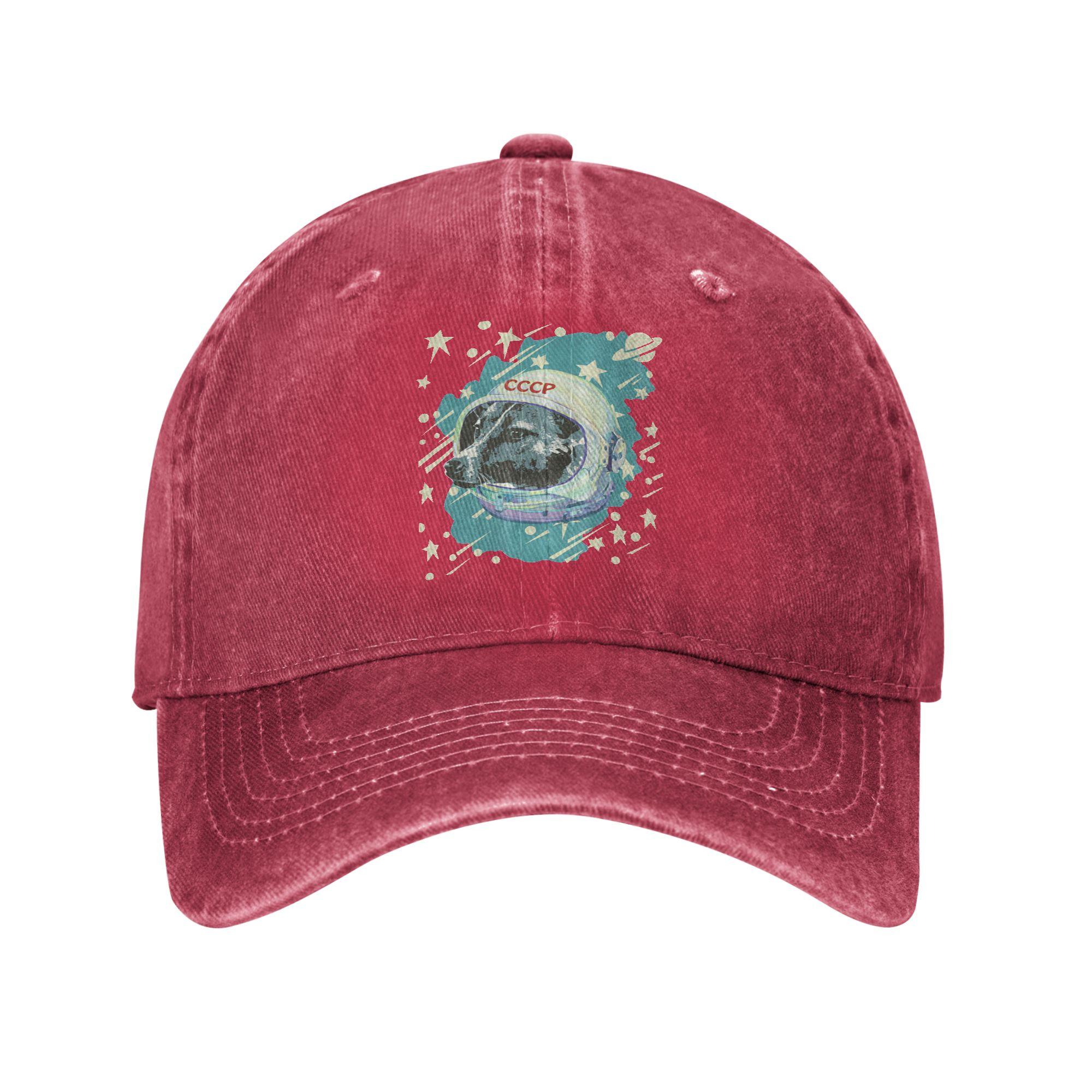 Laika Dog Sputnik Space Dog Space Travel USSR CCCP Baseball Cap Distressed Washed Headwear Unisex Women Summer Adjustable Caps Hat One Size