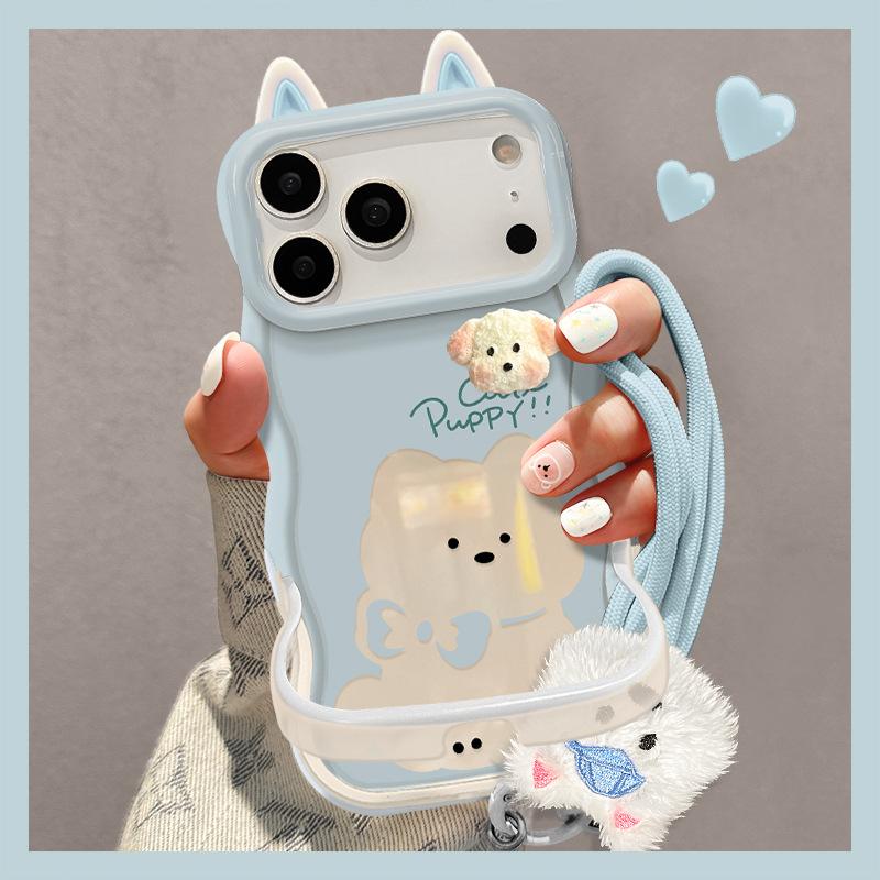 Puppy Doll Lanyard for Apple 16promax Mobile Phone Case Iphone17 Silicone 15 Cute 14 Double Bracket