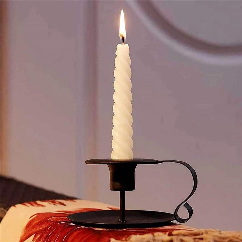 European Style Handheld Metal Candlestick with Handle Tabletop Candles Stand Birthday