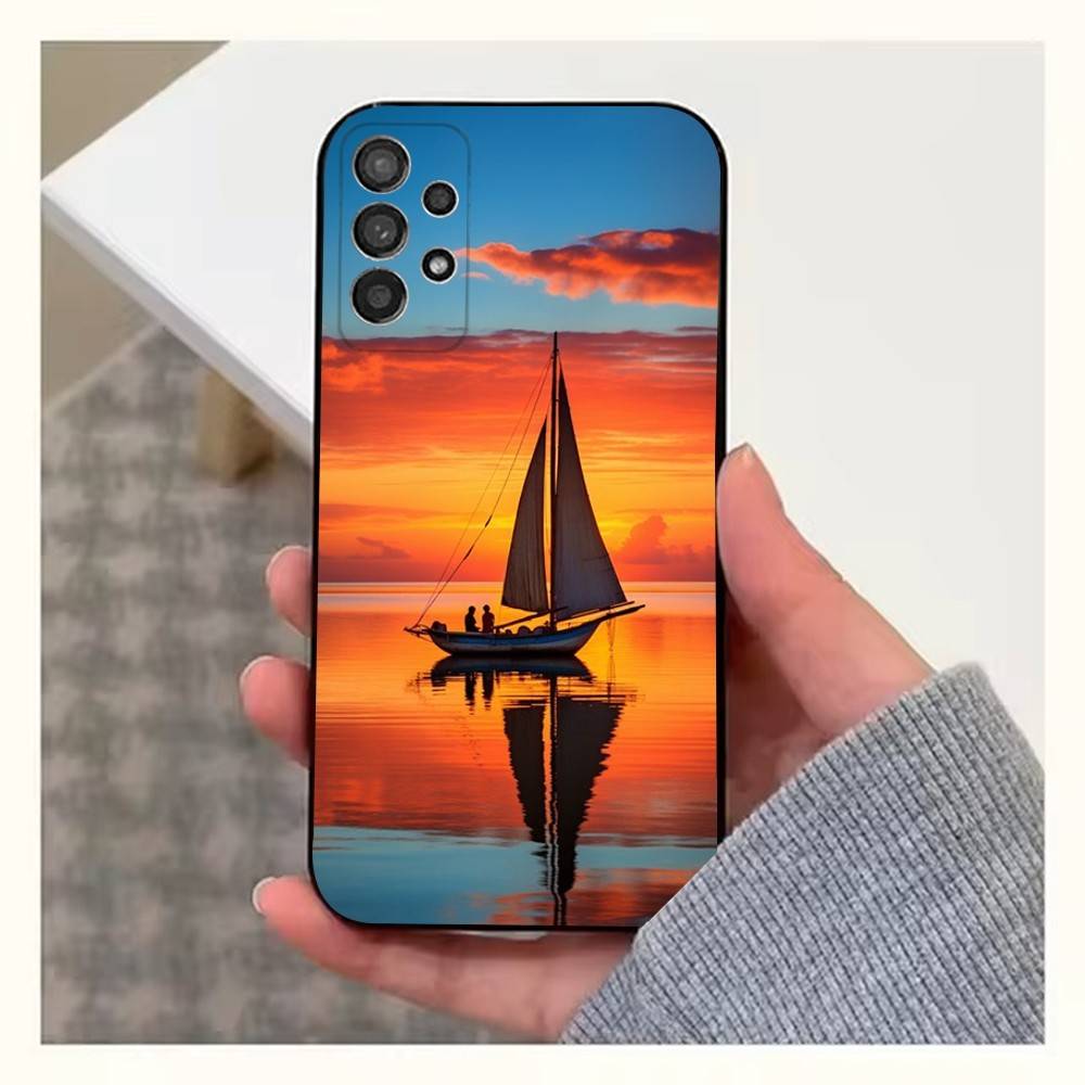 Sailing Boat Case For Samsung S10,Plus,S9,S22,S25,Ultra,S24,S21,S20,S23,FE,Lite,Soft Silicone Black