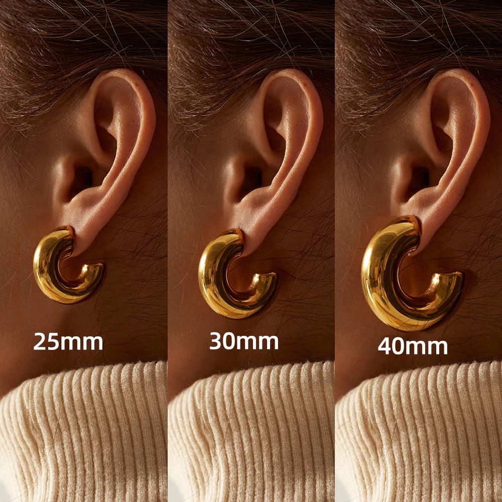 Klassische Glatte Runde Dicke Creolen für Damen Vergoldeter Edelstahl C-Form Dicke Kreisohrringe Modeschmuck