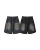 APOSTROPHE COMMA Pentagon Elastic Waist Denim Half Pants_Washed Black