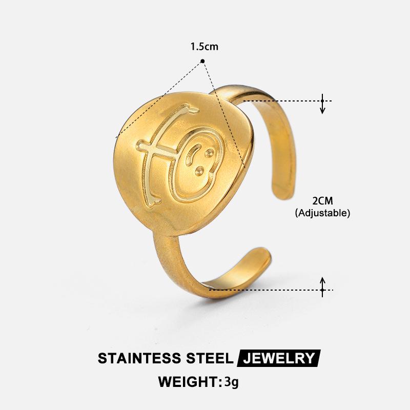 18K Gold Adjustable Smiley Face Open Ring for Women - Light Luxury, Simple, Colorfast Stainless Steel Jewelry