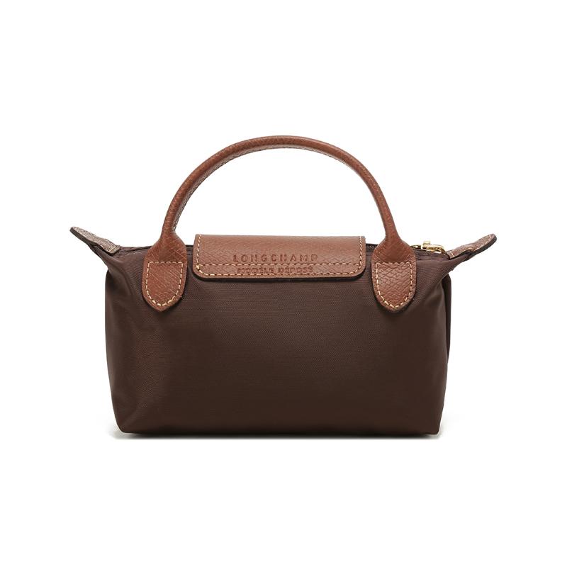Longchamp Le Pliage Original Series Krátká rukojeť Látka Kůže Taška knedlík Kosmetická taška Tote Dámské tašky Hnědá 34175089P81