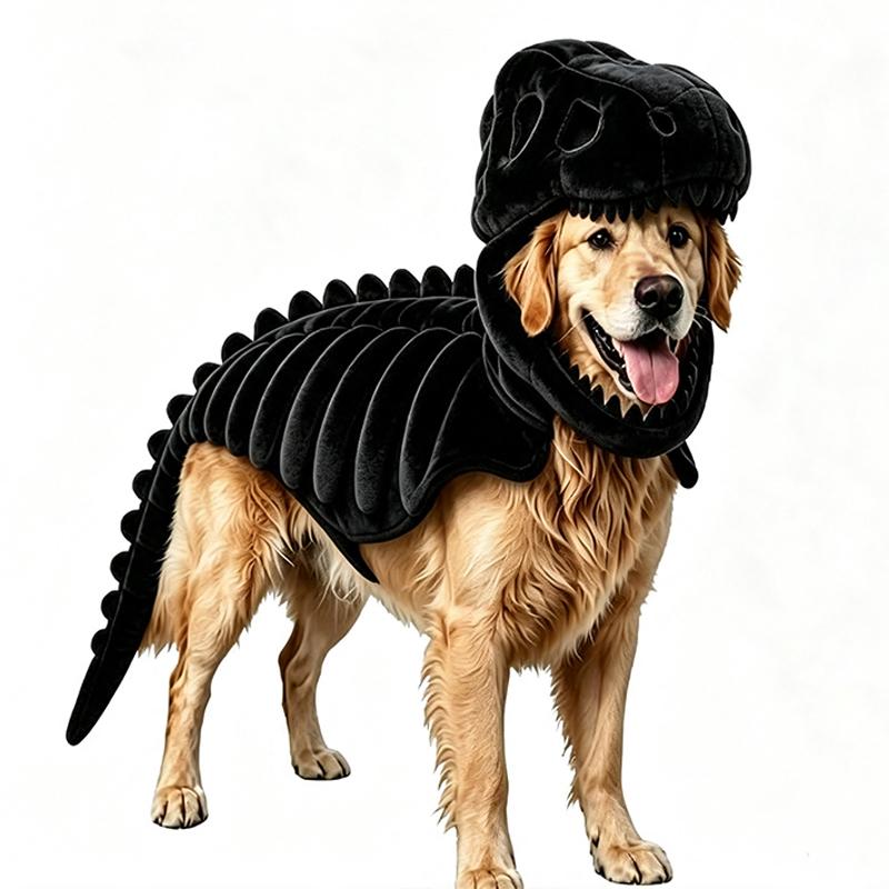 120cm/90cm Dinosaurierskelett Hundekostüm Lustiges Halloween Haustier Outfit Großes Tier Cosplay Kleidung für Hunde