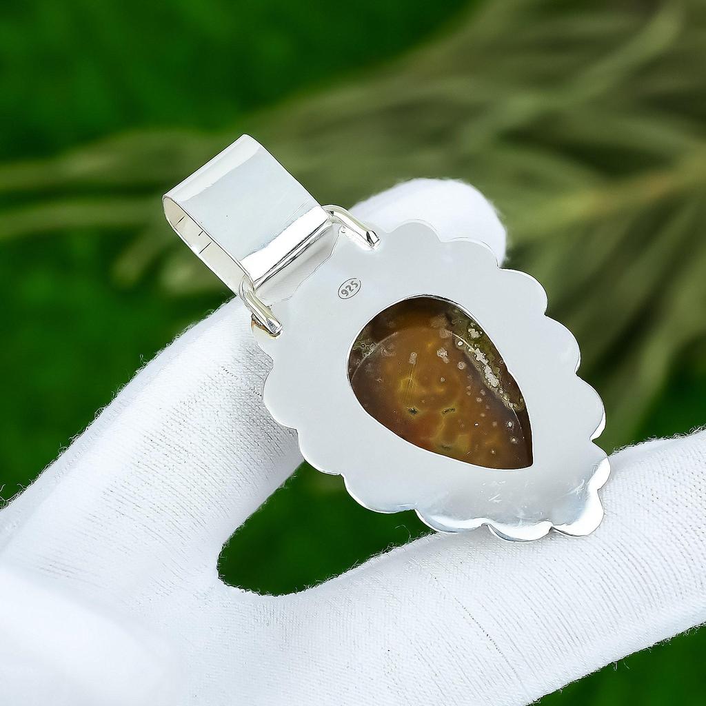 Wedding Gift For Her 925 Sterling Silver Natural Ocean Jasper Gemstone Pendant