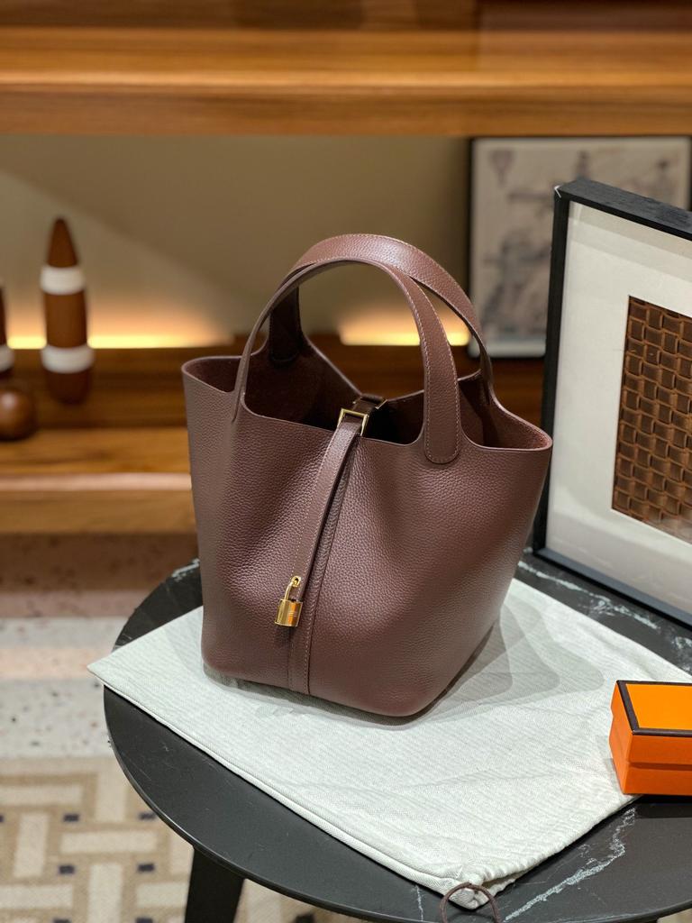 Picotin22 Half-Handmade Cowhide Strap Weave Top Handle Tote Bag For Women