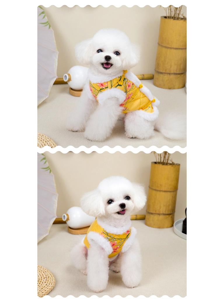 Pet Cats & Dogs Warm Tang Suit Vest - Autumn/Winter Thickened Chinese Style Cotton Waistcoat for Small Dogs