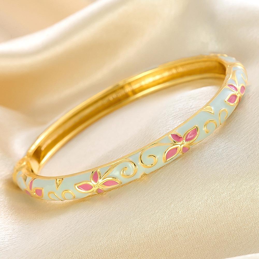 Traditional Hollow Out Flower Bangle Classic Women's Hand Bracelet Vintage Cloisonne Bangle  Girls