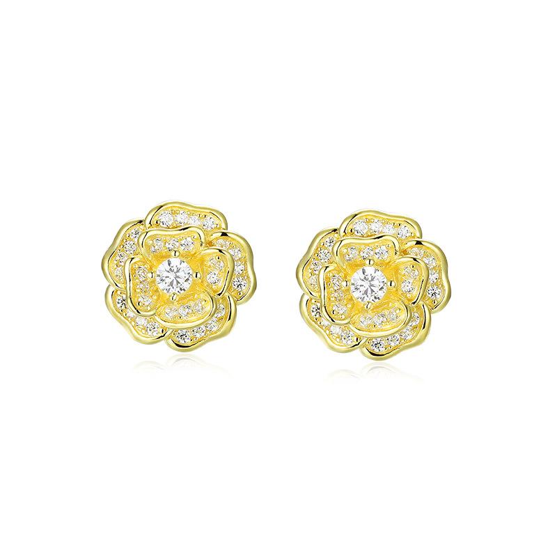 

European and American light luxury camellia stud earrings women s sterling silver earrings summer versatile niche high-end sense silver stud earrings 925 silver