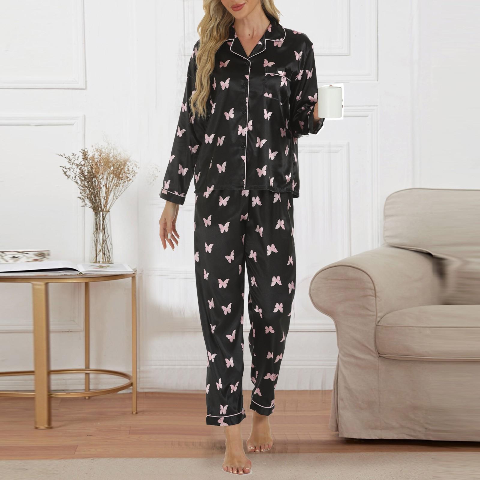 

Женский осенний повседневный домашний костюм, пижама, атласный кардиган с длинными рукавами M