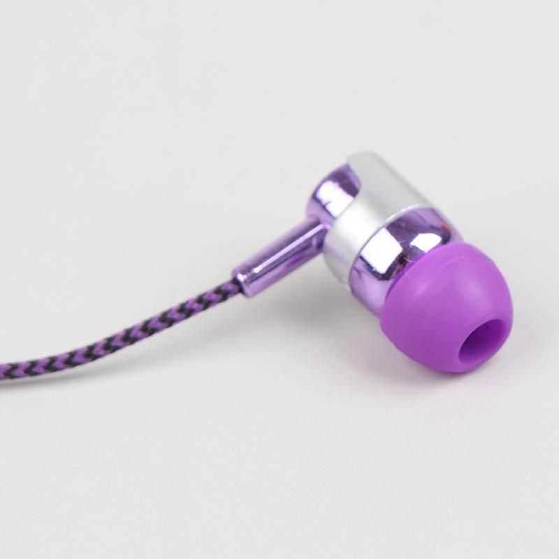 1Pc Stereo Earbuds Earphone Wired Nylon Weave Cable Earphone Headset With Mic