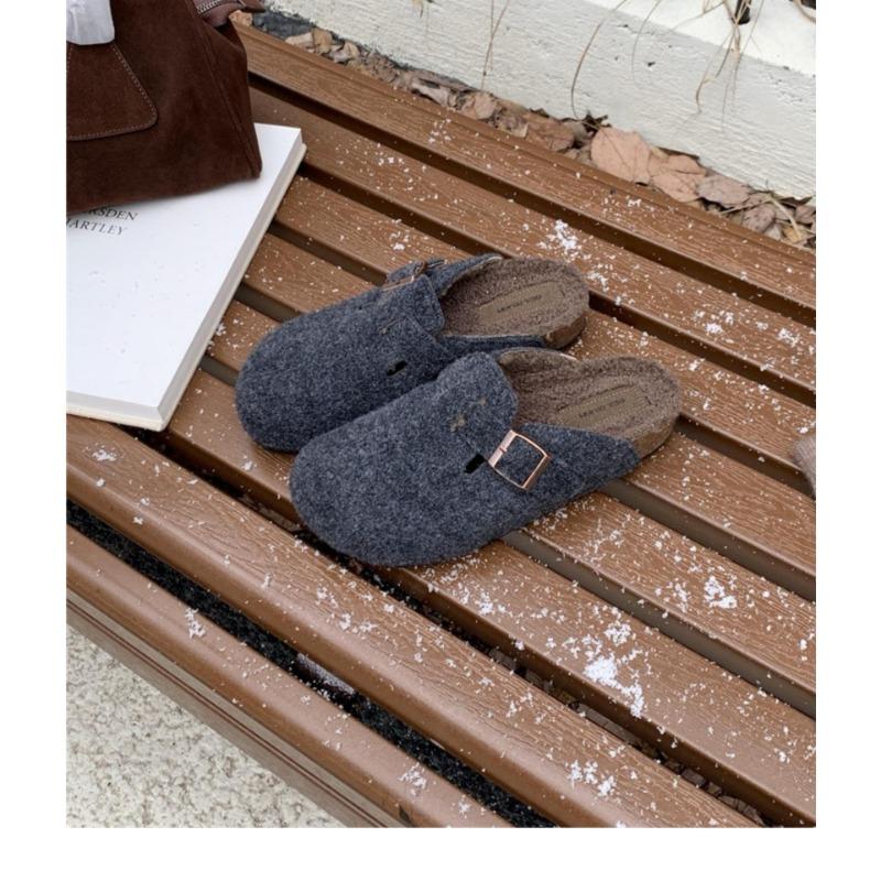 Baotou Half Slippers Woolen Slippers Women's Winter Wear New Thick-bottomed Velvet Woolen Cotton Mop