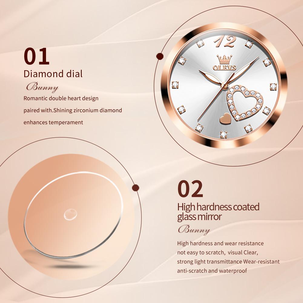 OLEVS Women Watch Luxury Brand Elegant Diamond Heart Design Waterproof Luminous Quartz Watch Dress Women Watch