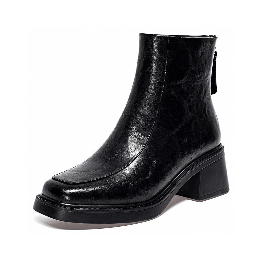 Square Head Women's Autumn and Winter Simple Temperament Thick Heel Back Zipper Fashion Boots Women's Straight Boots