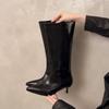 Minimalist Retro Stiletto Mid-Leg Boots Women'S  New Fashionable Pointed Toe Wide-Leg Spring And Autumn Single Boots