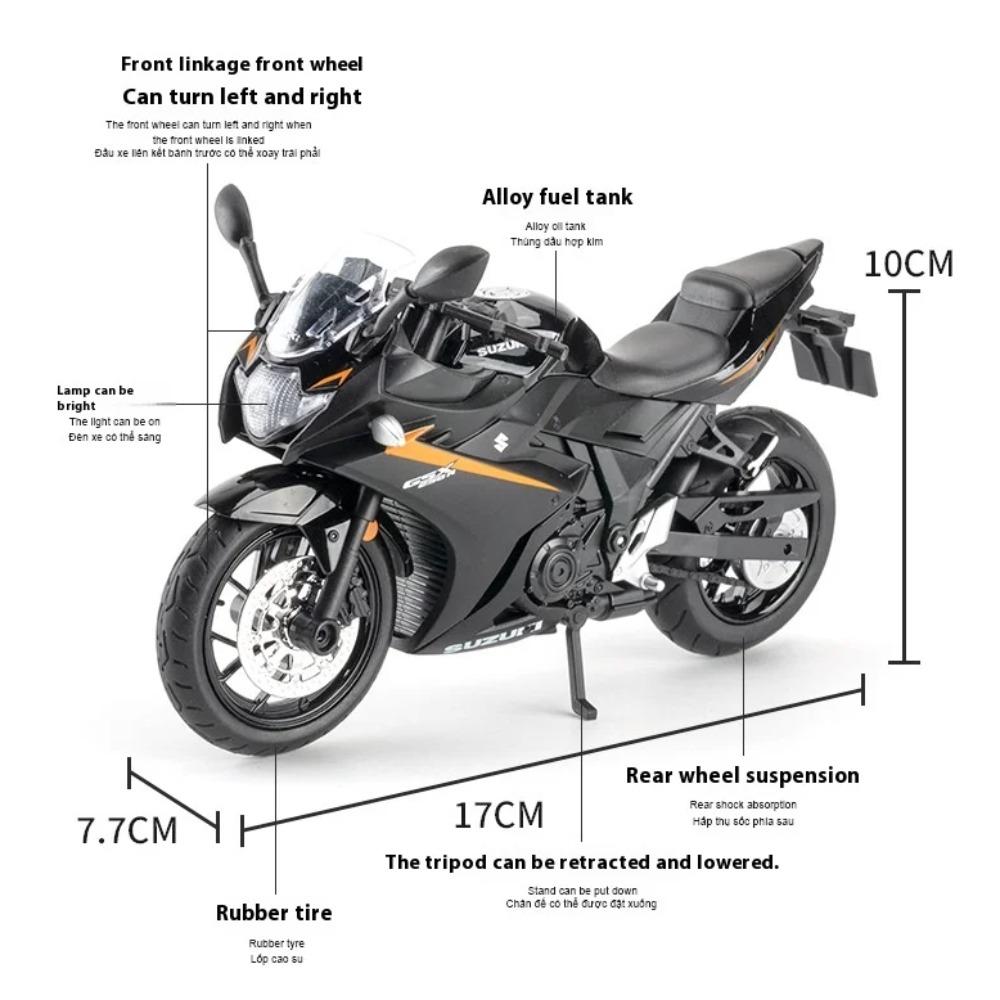 1/12 Scale Suzuki GSX-250R Motorcycle Toy Alloy Diecast Model Sound and Light Toys Rubber Tires Miniature Racing Model Present for Kid