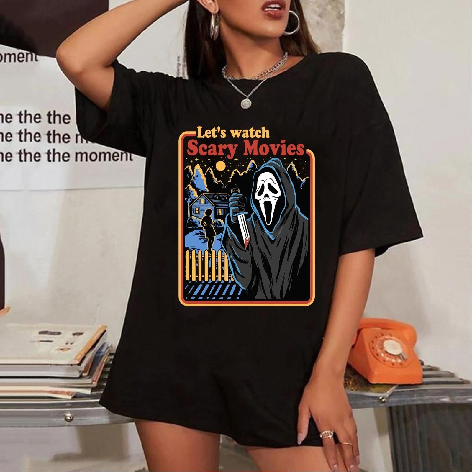 Let s Watch Scary Movie Tee, Retro Ghost Face Scream Tee, Classic Horror Tee 4XL