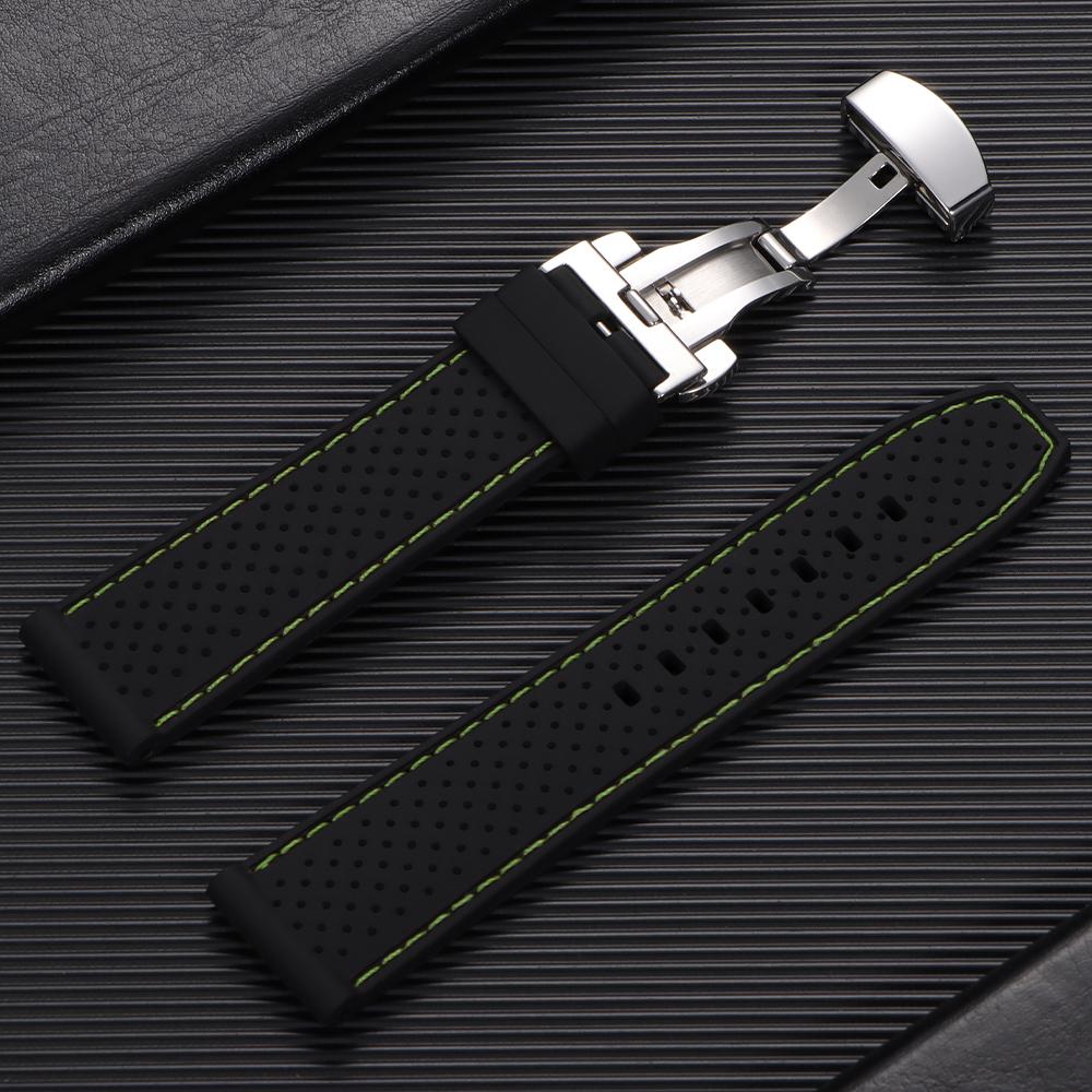 20mm 22mm Silicone Strap Waterproof Soft Rubber Watch Band Breathable Bracelet Universal Replacement Wristband Butterfly Buckle