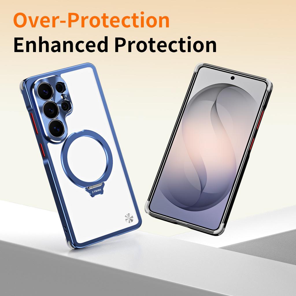 Luxury 360 Rotating Magnetic Kickstand Aluminum Alloy Case for Samsung S26 Ultra S25 Shockproof For Magsafe Metal Button Cover