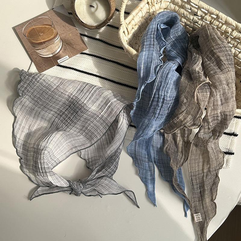 Headscarf summer women's pastoral new neck protector, light and breathable scarf, small scarf, small plaid triangular scarf, headscarf pastoral style