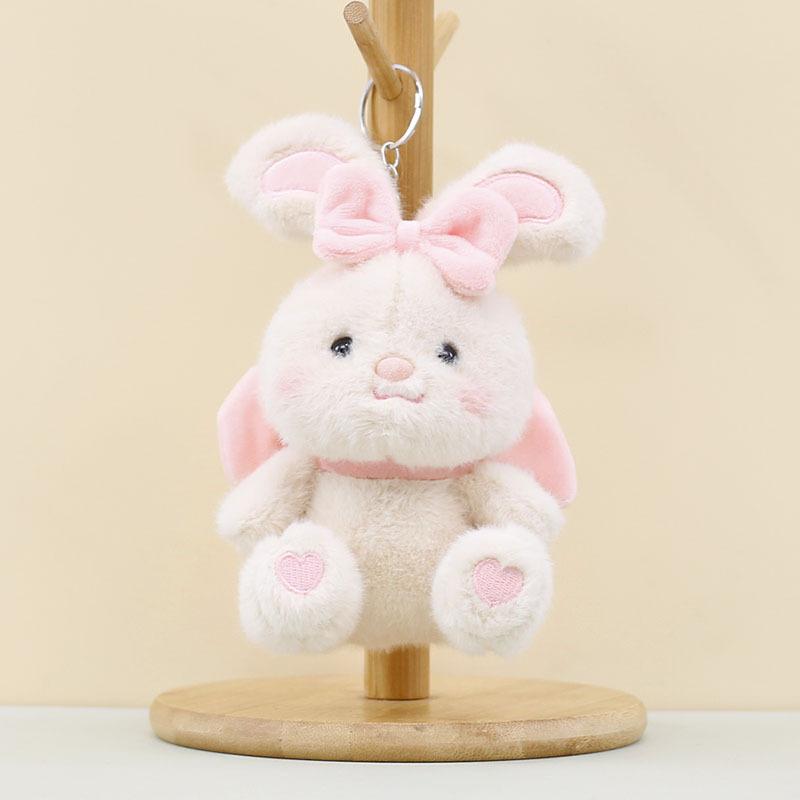 

Plush Rabbit Cute Keychain Short Fur Bunny Doll With Bow Bag Charm Toy 17cm Khaki Rabbit