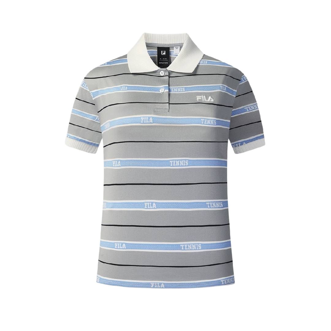 Fila Tennis Loose Striped Knit Polo Shirt Women tops A11W623129F-GY S