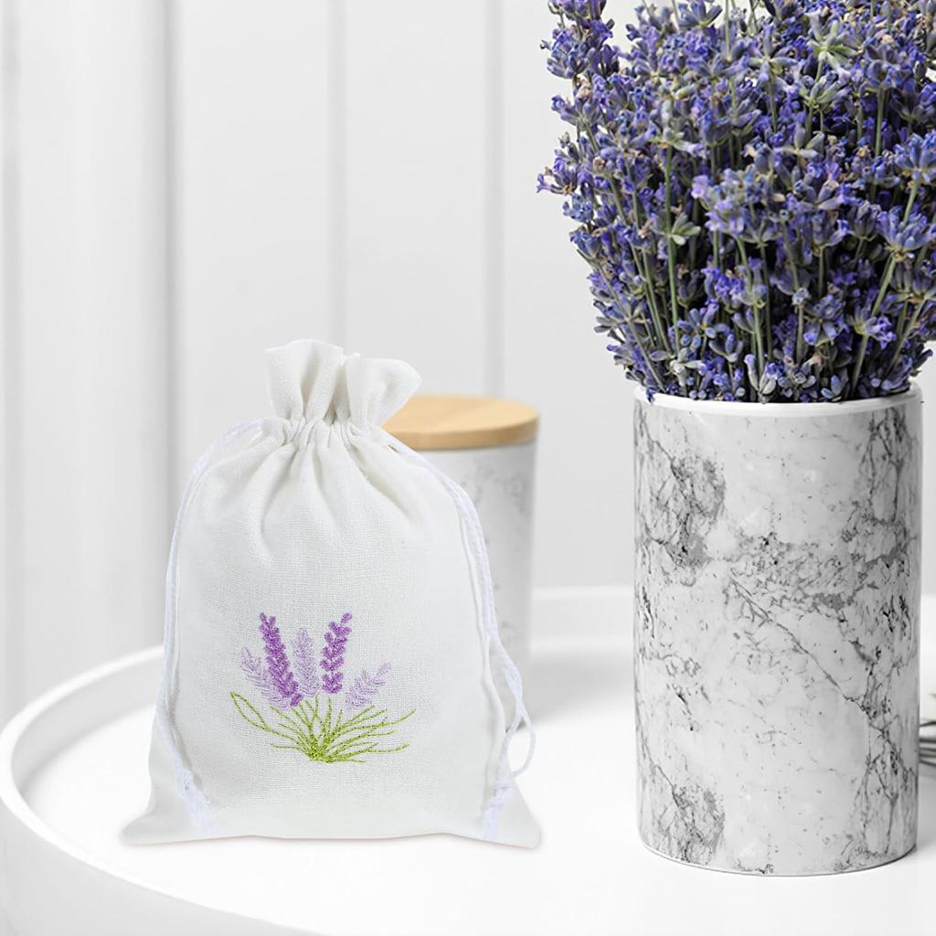 10pcs Refillable Lavender Sachet Bags, Cotton Cloth Drawstring Pouches for Wardrobe Storage, White, 5.51x3.93 Inches, Ideal for Home, Weddings