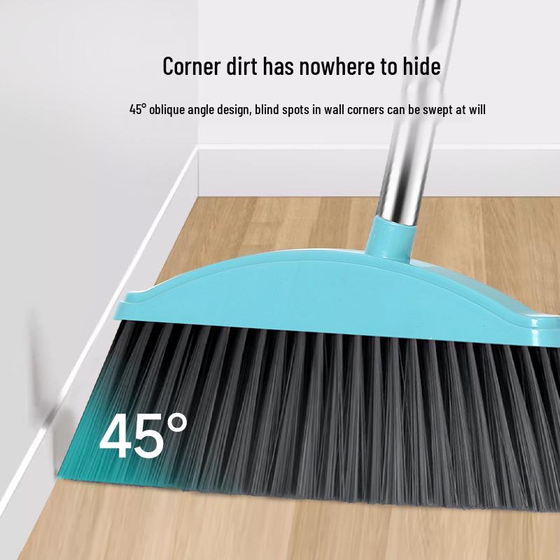 Broom and Dustpan Set with Non-Stick Hair Soft Bristle and Bathroom Squeegee
