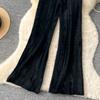 Autumn Winter Women Lazy Style Striped Knitted Sweater Drawstring Wide-leg Home Pant Trouser