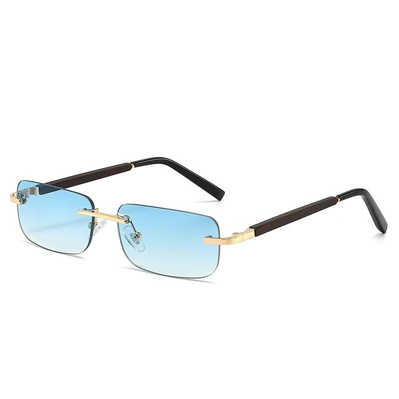 Rimless Sunglasses Women Men Vintage Rectangle Wood Sun Glasses UV400 Driving Eyewear Frameless Gradient Square Shades