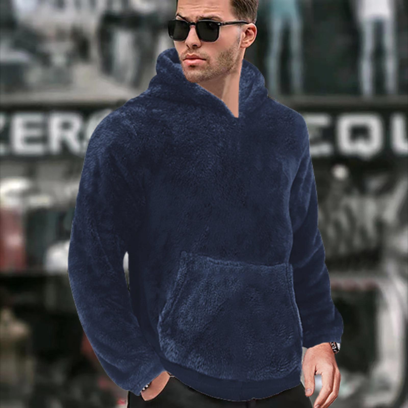 Men s Outdoor Casual Sports Dopamine Colorful Double-sided Fleece Long-sleeved Hooded Sweater XL тёмно-синий 2690₽