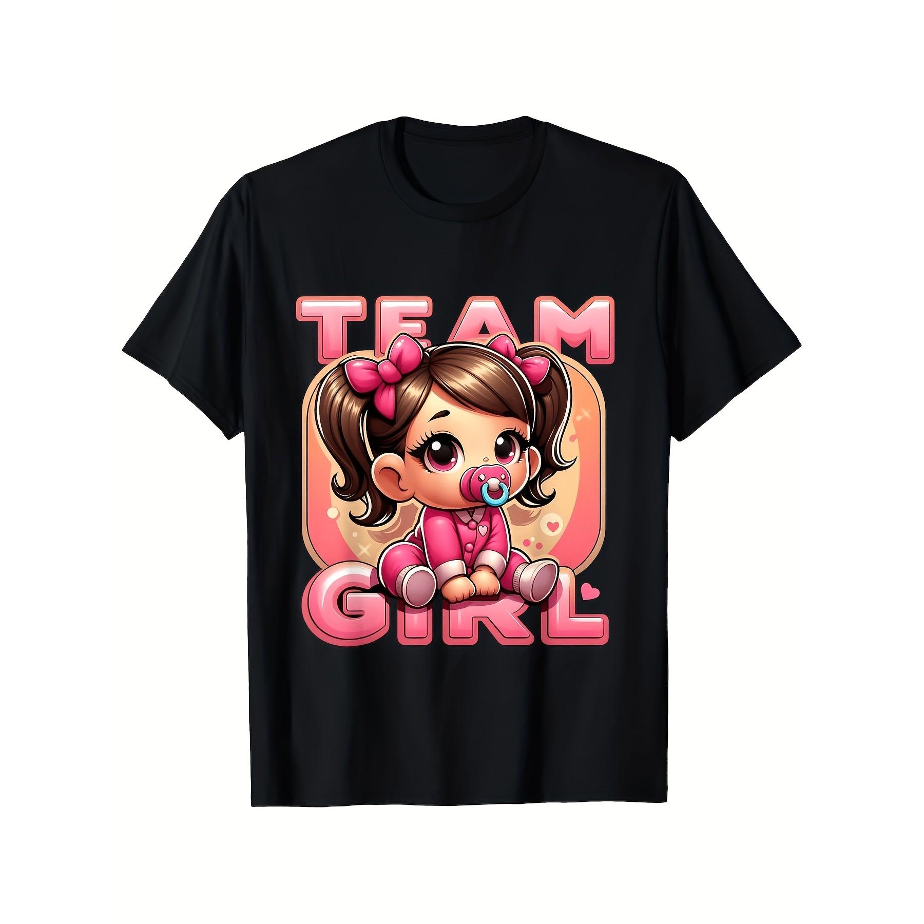 Team Girl Baby Shower Graphic Tee Cute Cartoon Print Casual Cotton T-Shirt for Men S