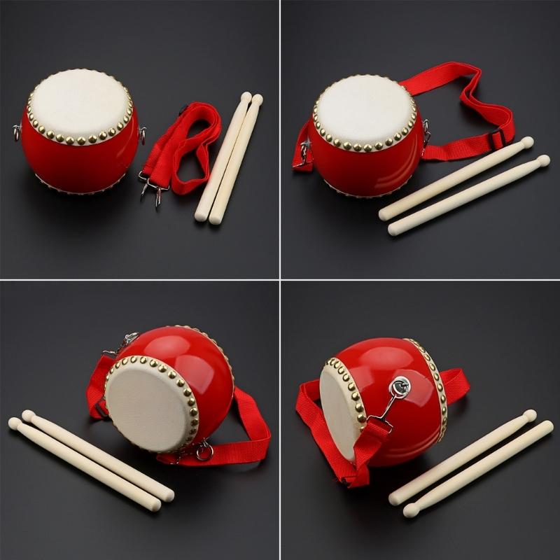 Portable Kids Drum with Mallet and Strap Traditional Chinese Drum Wood Toy