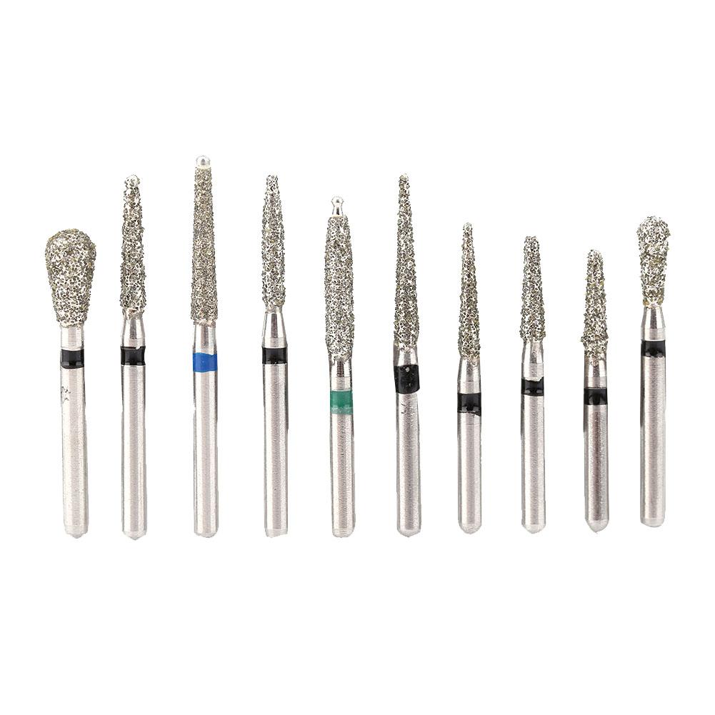 10pcsset Fraises Diamantées Dentaires FG 1.6mm Pièce à Main Haute Vitesse Embouts Émeri