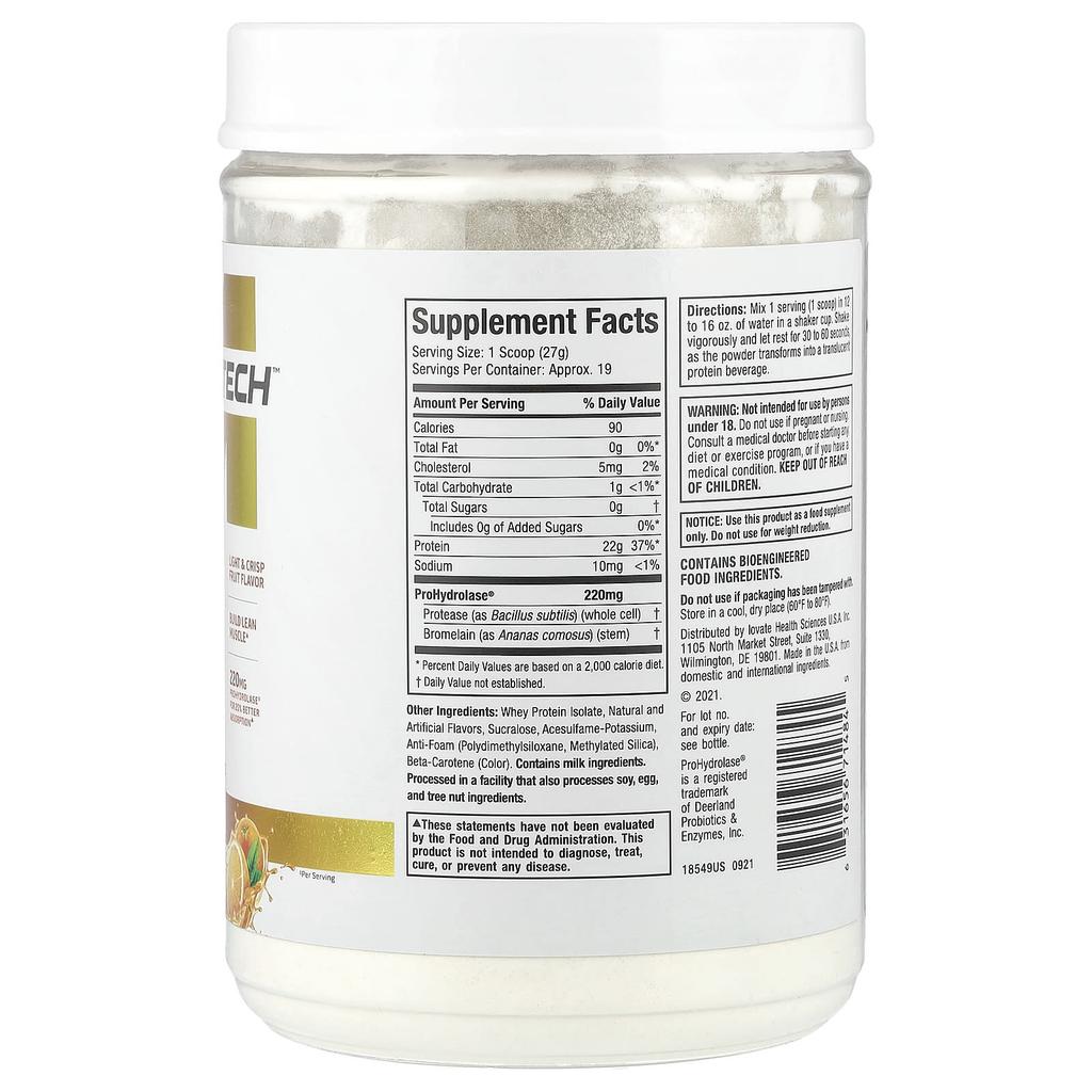 Iso Whey Clear, Ultra Pure Protein Isolate, Orange Dreamsicle, 505G (1.11Lb)