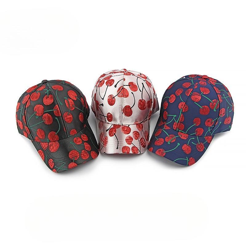 Fashion Cherry Jacquard Baseball Cap for Women Korean Style Structured Peaked Hat Sweet Fruit Print Sun Cap Outdoor Casual Dad Hat