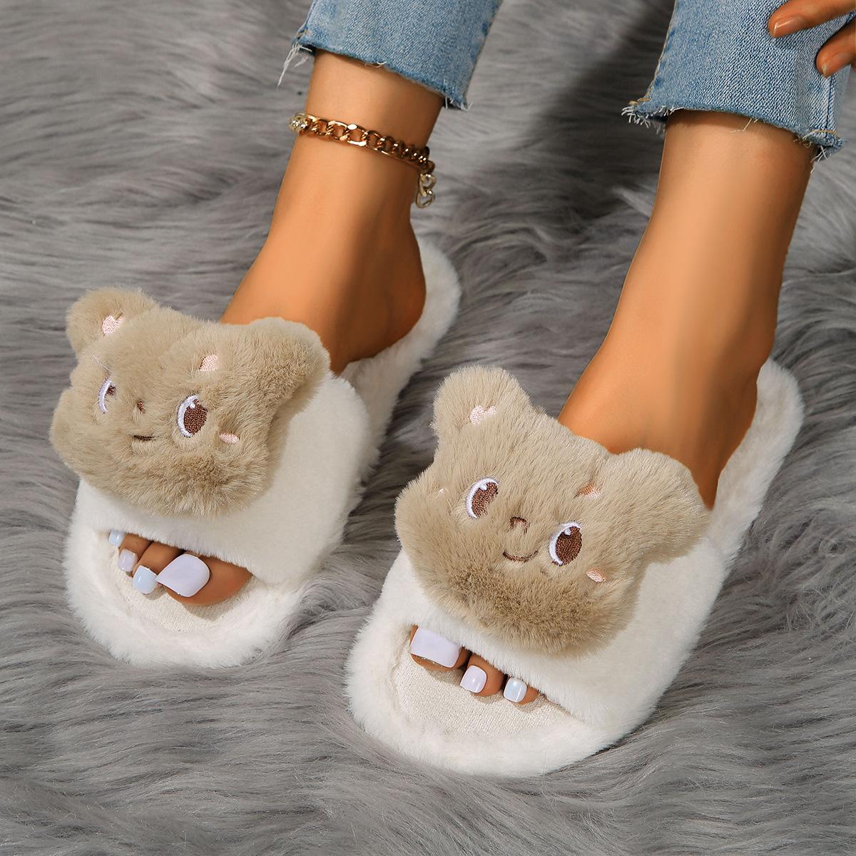 Милые тапочки с животными для женщин и девочек пушистые зимние теплые тапочки женские домашние тапочки с мультяшным принтом забавная обувь 36-37 белый 1426₽