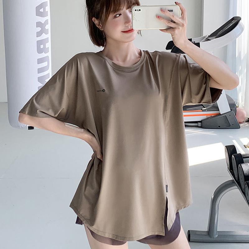 Plus Size Quick-Dry Fitness Top - Round Neck, Hip-Hiding, Slimming Outerwear for Yoga & Running