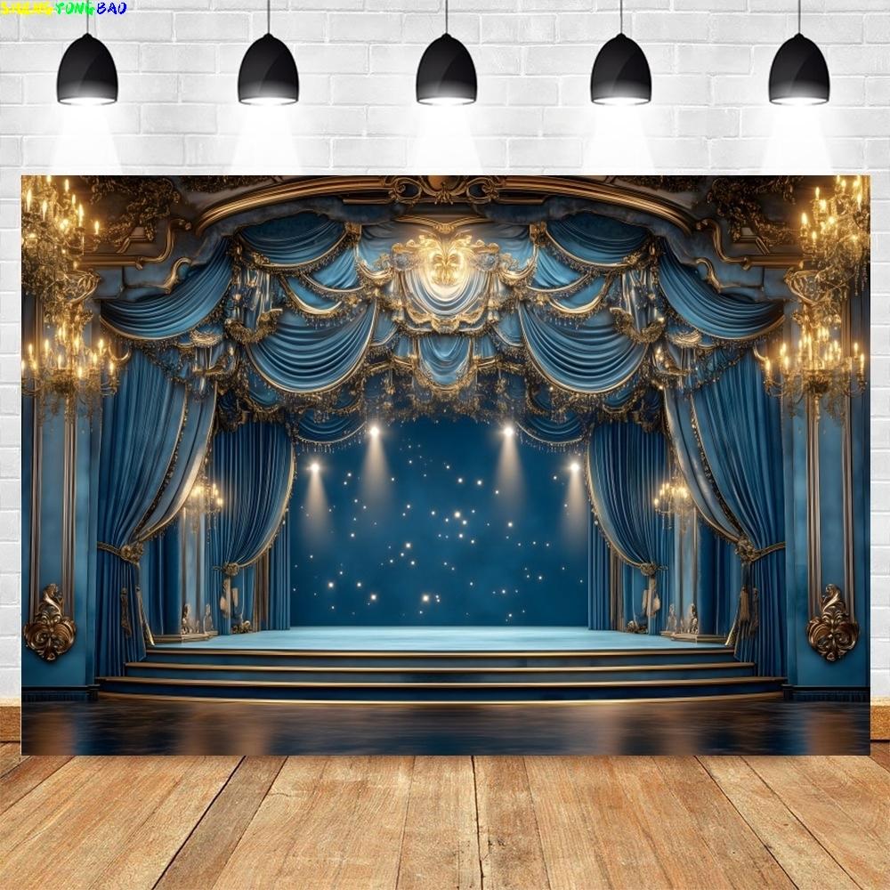 Vintage Blue Palace Backdrop For Photography Boy Baby Shower Birthday Party Background Artistic Portrait Photo Shoot Props