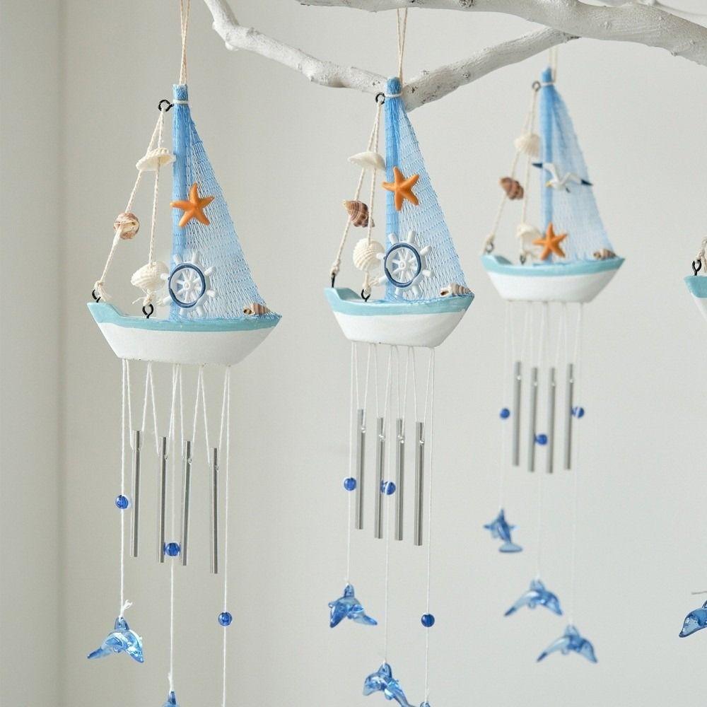 Shell Star Nautical Sailboat Wind Chime Tassel Hanging Ornaments Small Boats Models Home Decor