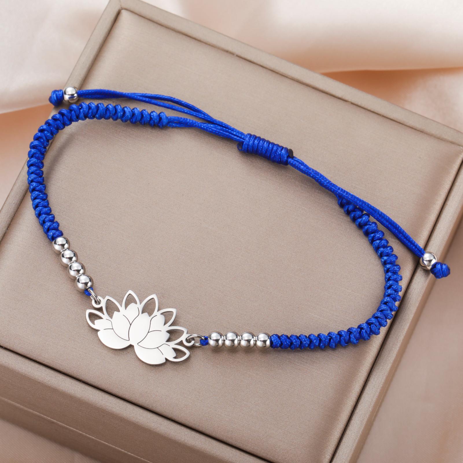 

LIKGREAT Lotus Flower Bracelet Adjustable Woven Bracelets for Women Boho Yoga Meditation Stainless Steel Jewelry Protection Gift Adjustable